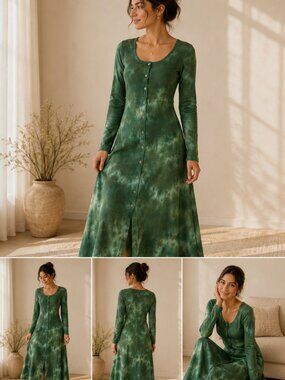 T.La Anthropologie Sage Tie Dye Ribbed Button Down Maxi Dress | Size Large